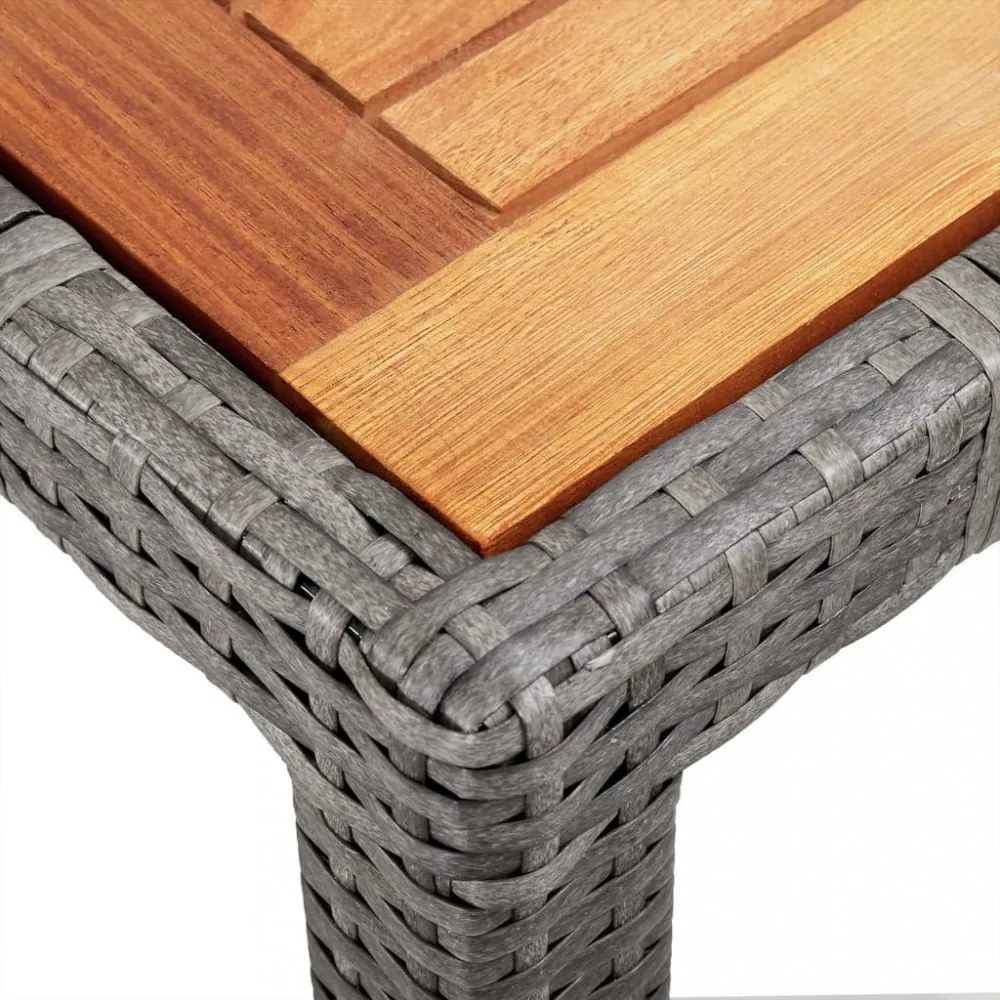 szürke polyrattan és akácfa kerti asztal 190 x 90 x 75 cm