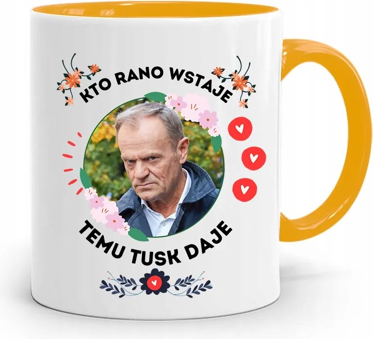 Donald Tusk Sárga Bögre Platform Ajándék fényképes nyomtatással