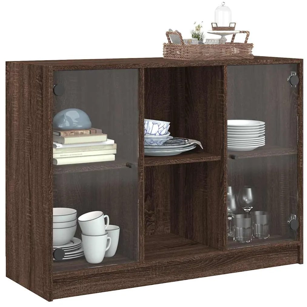 barna tölgy színű szerelt fa tálalószekrény 102x37x75,5 cm