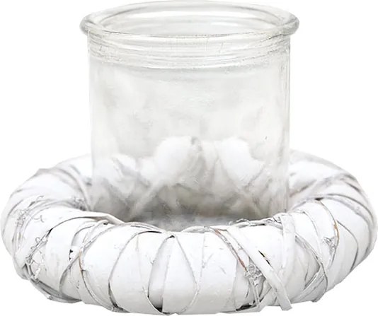 Fonott Üveg Gyertyatartó Fehér 20cm Teraszra Rattan Kert