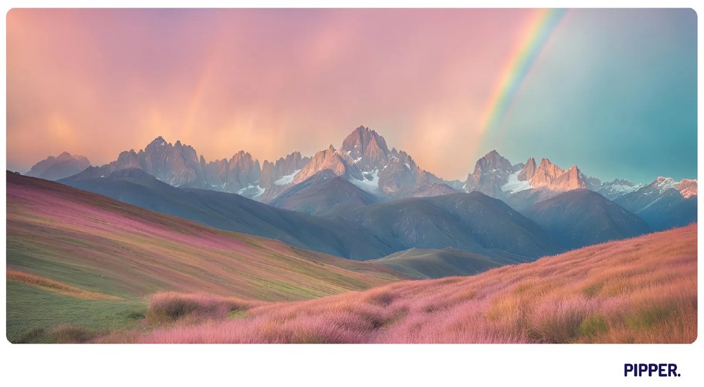 PIPPER. Öntapadós textiltapéta "Sziklás hegyek szivárvánnyal"