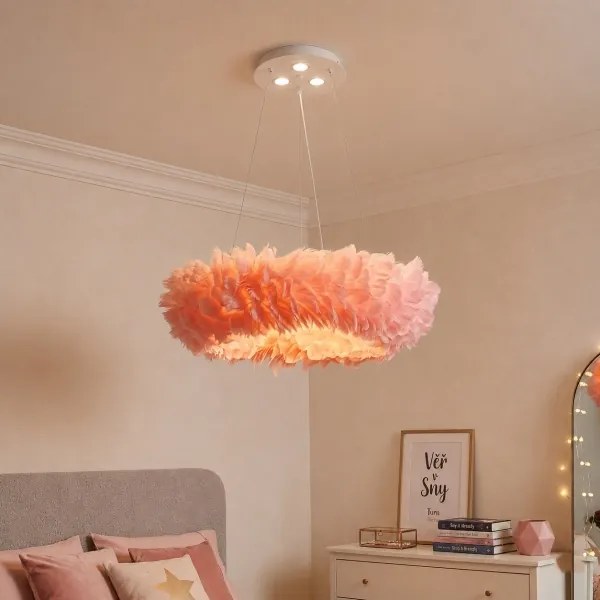 BRILAGI - LED csillár zsinóron FEATHER 3xE27/40W/230V + 3xLED/3W, átmérő 50 cm, rózsaszín