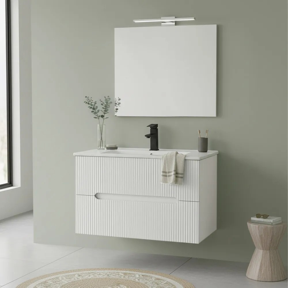 Trent Fürdőszobabútor 80 cm kerámia mosdóval (2 fiókos) tükörrel 60x80 cm fehér