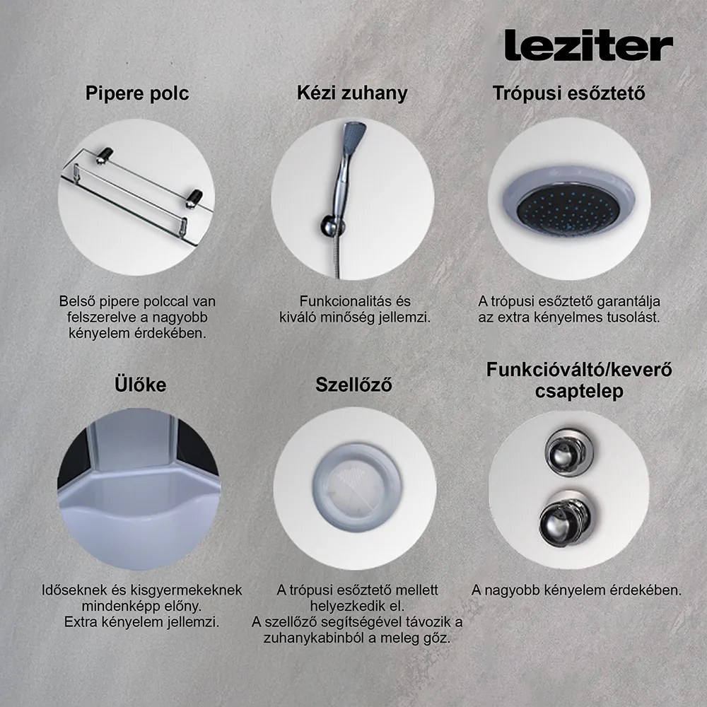 Lia hidromasszázs zuhanykabin jobbos beépítési oldallal