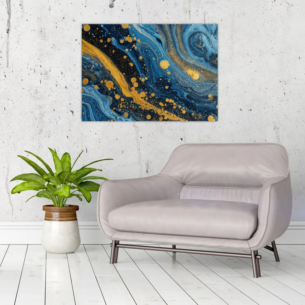 Üveg kép - Kék absztrakció arannyal (70x50 cm)