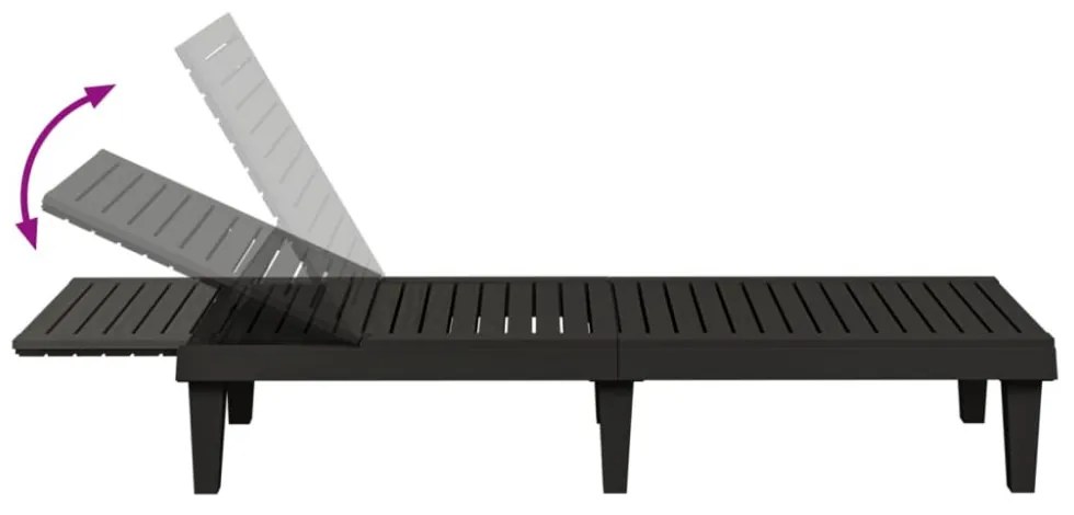 2 db fekete polipropilén napozóágy 155 x 58 x 83 cm