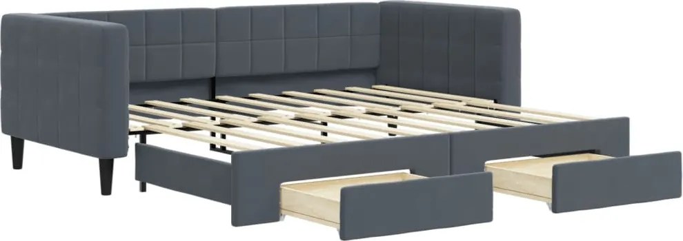 vidaXL sötétszürke kihúzható bársony heverő fiókkal 90 x 190 cm