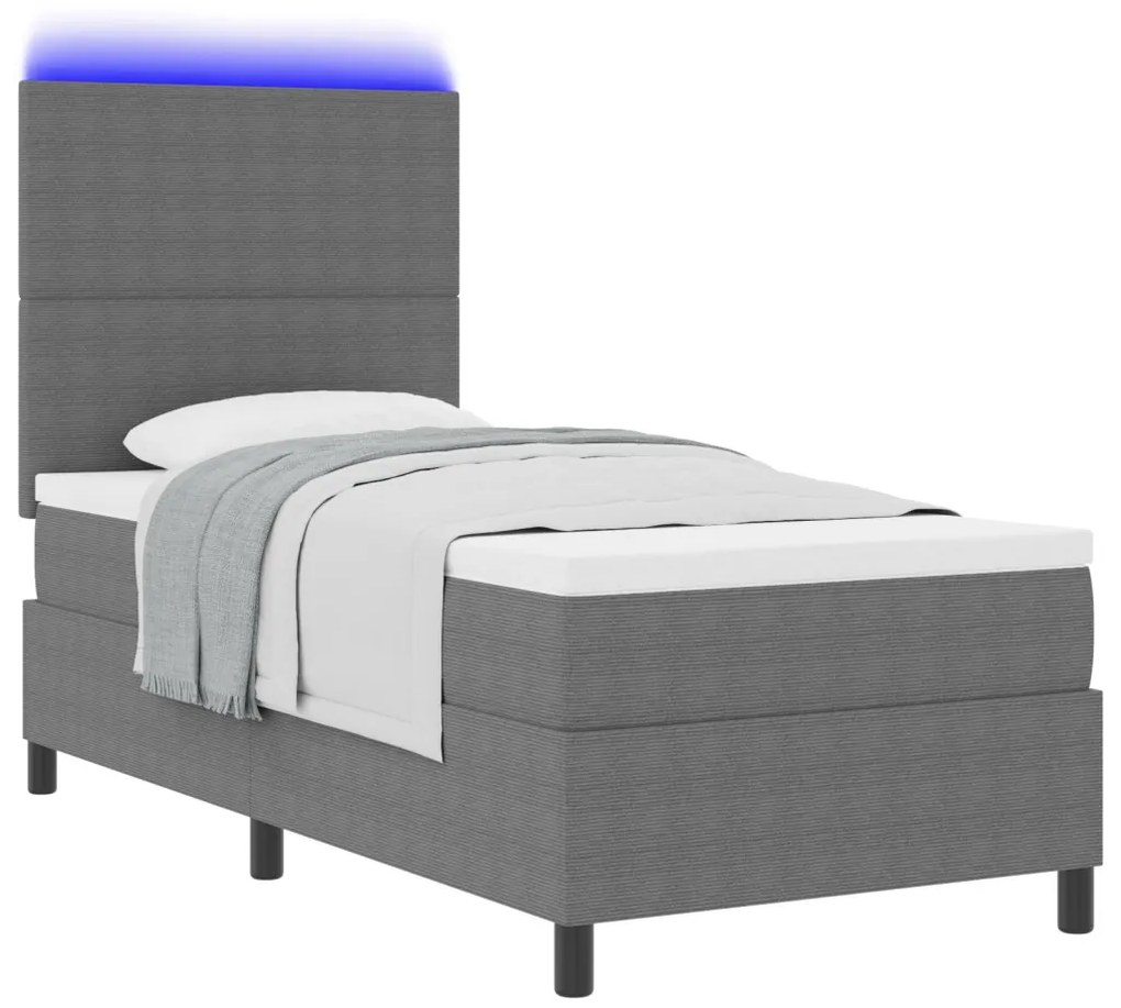 Box Spring Ágy Matraccal és LED Világosszürke 80x200 cm Kordbársony Anyag