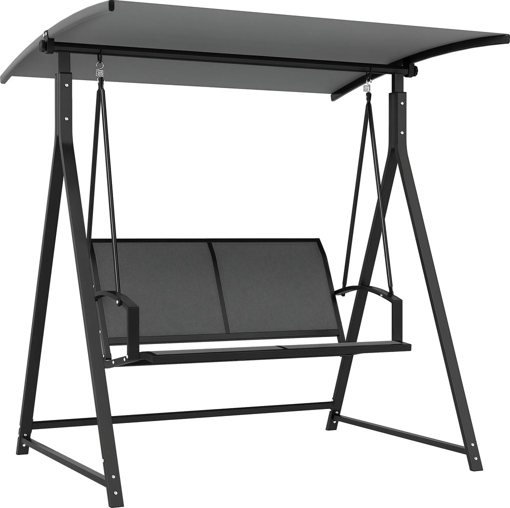 Outsunny Kültéri Kertihinta 2 Személyes Külső Kertihinta Állítható Napernyővel 90° UV Védelemmel 30+ és Háromszögletű Fémkeret 220 kg Teherbírással 16