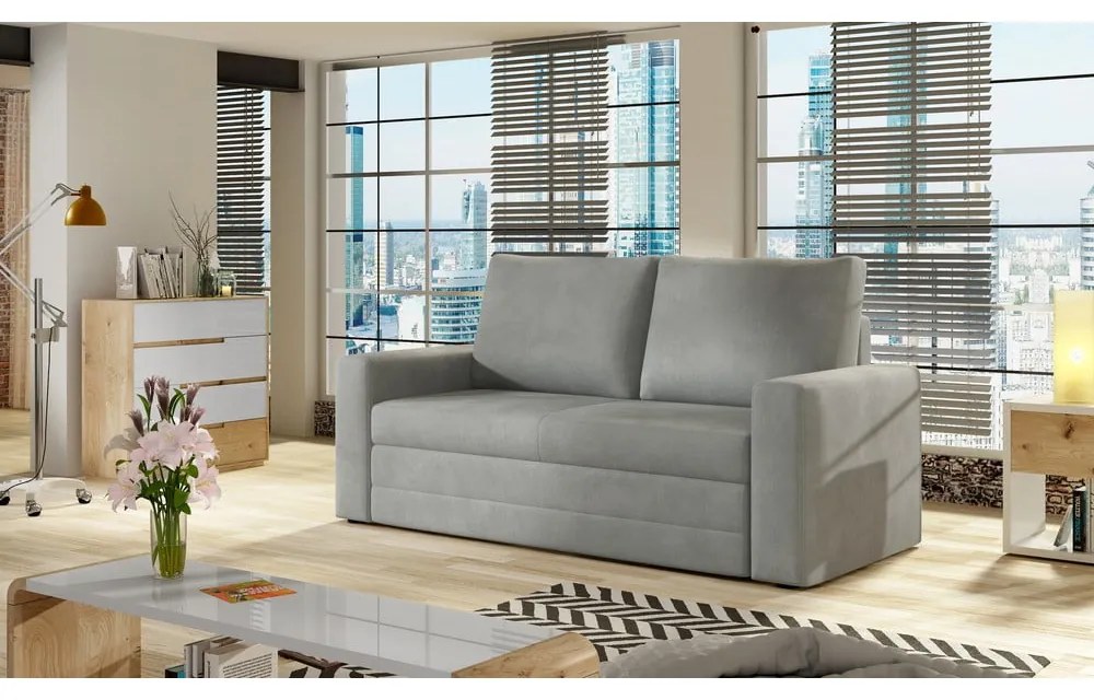 Világosszürke bársony kinyitható-tárolóhelyes kanapé 151 cm Wave – ELTAP