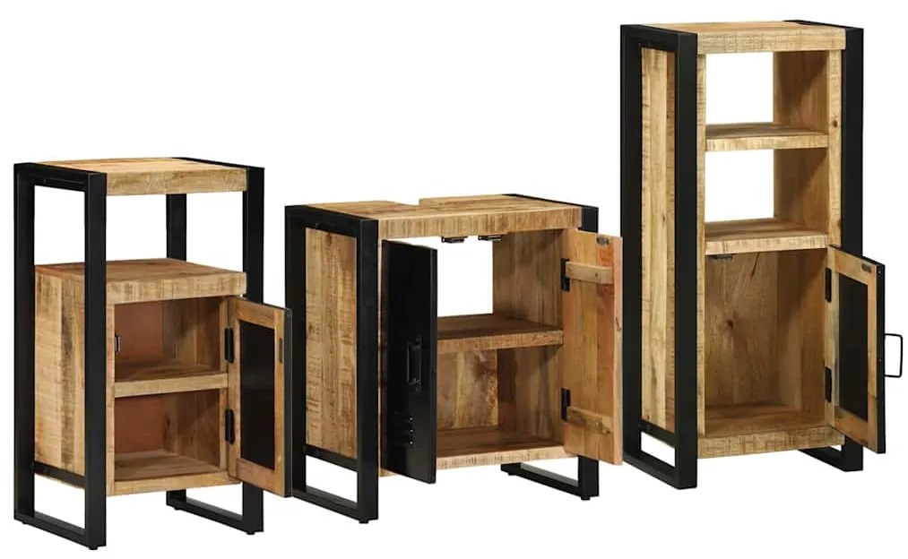 Fürdőszoba bútor szett polcokkal 3 pcs Barna Tömör Mangófát