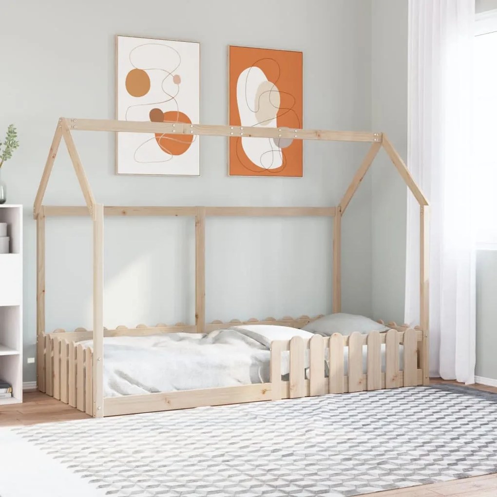 tömör fenyőfa házikó gyerekágykeret 90 x 200 cm