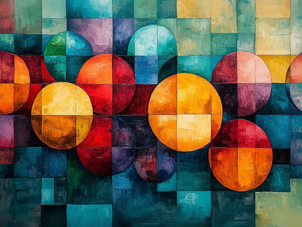 Canvas Vászonkép Színes Absztrakt Geometria Kör Négyzet 100x75