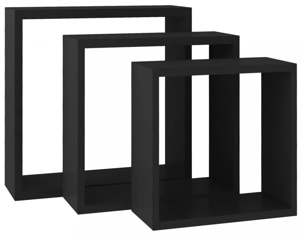 3 db fekete MDF fali kockapolc