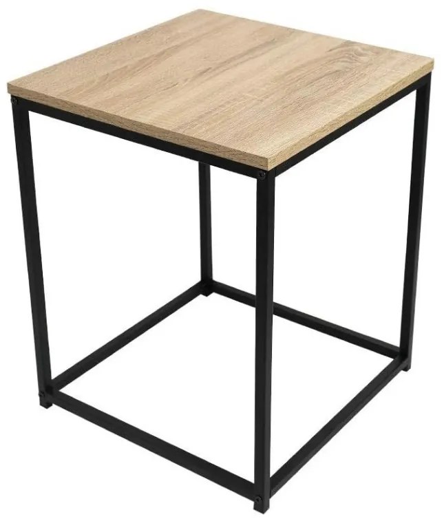 Intenso Home loft stílusú 40 x 40cm szögletes dohányzóasztal / éjjeli szekrény fém lábbal sonoma tölgy | Masszív fém váz
