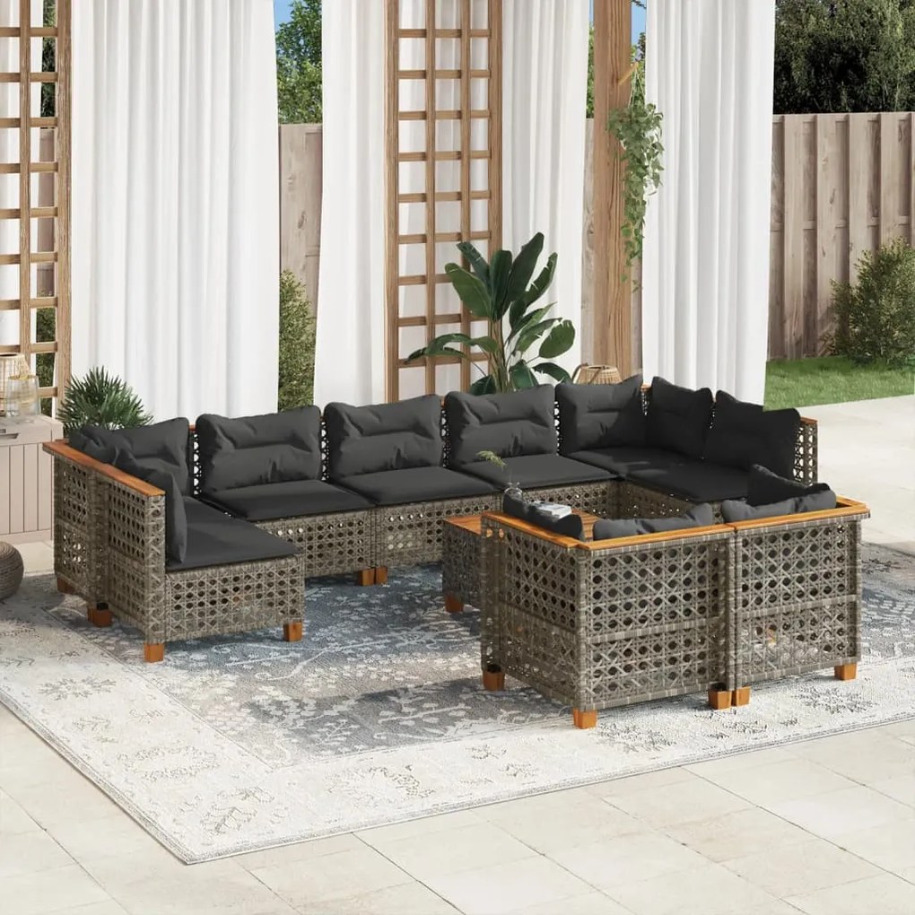 10 részes szürke polyrattan kerti ülőgarnitúra párnákkal