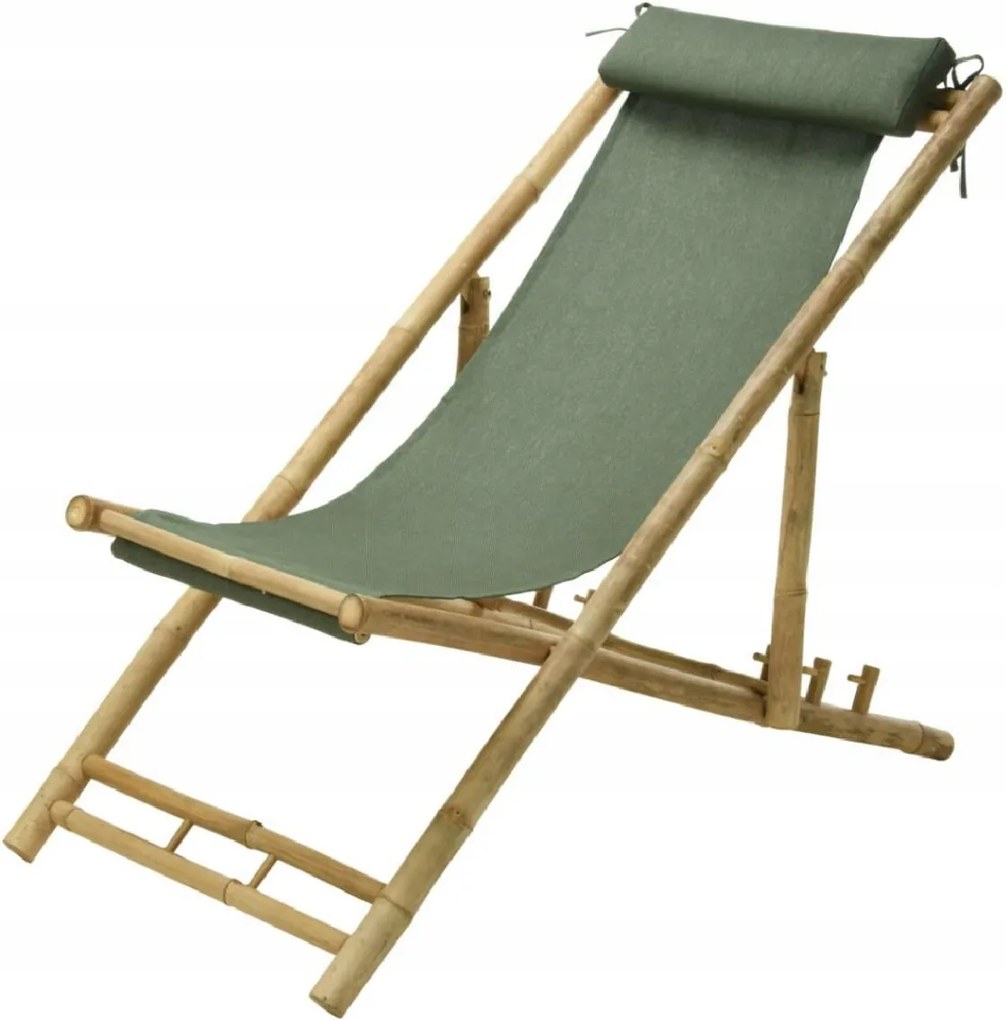 Bambusz strand napozóágy párnával zöld 112x60x80 cm állítható háttámla