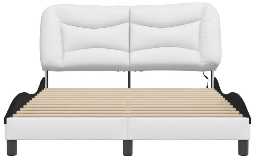 fehér és fekete műbőr ágykeret LED-világítással 140 x 200 cm
