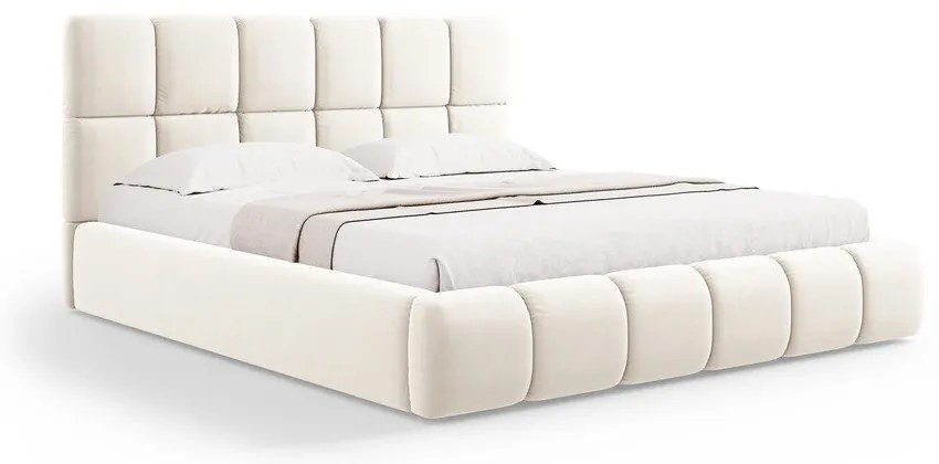 Krémszínű bársony kárpitozott ágyneműtartós franciaágy ágyráccsal 140x200 cm Bellis – Micadoni