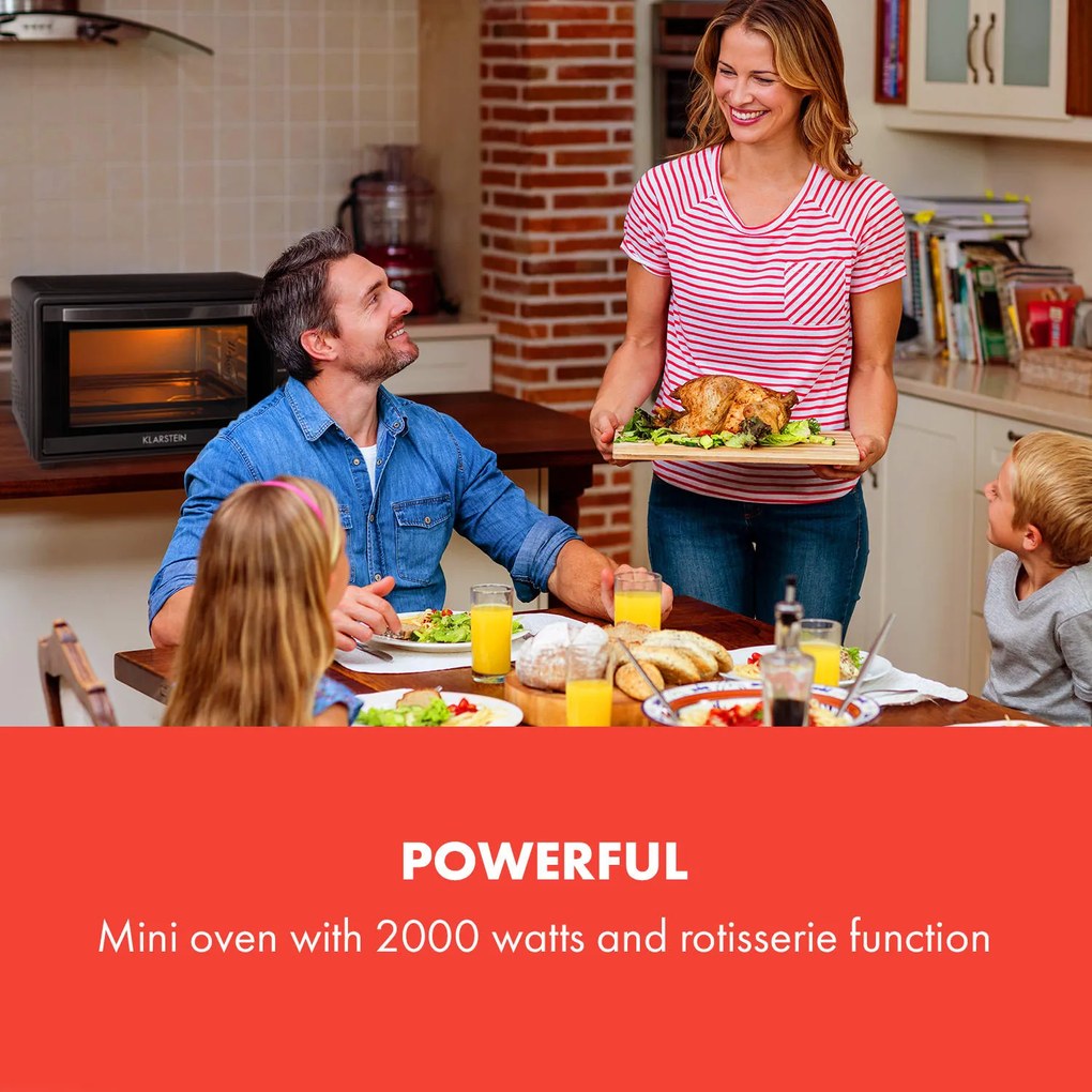 Klarstein Masterchef 60, mini sütő, 60 L, 2000 W, 100 – 230 °C, időzítő