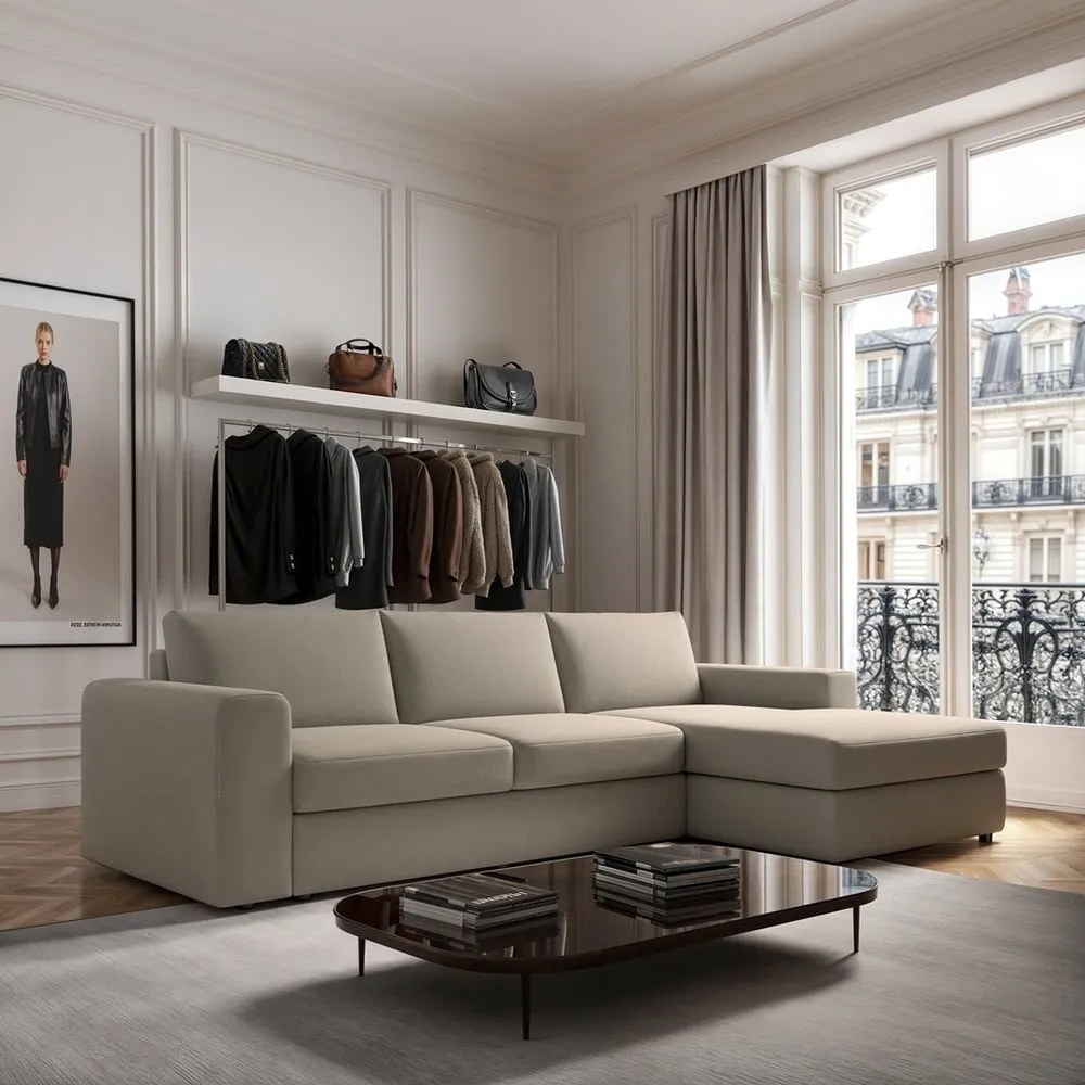 Bézs sarokkanapé (jobb oldali-heverő résszel) Baga – Rodier