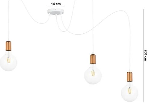 Csillár zsinóron MIROS 3xE27/60W/230V pók fehér/réz