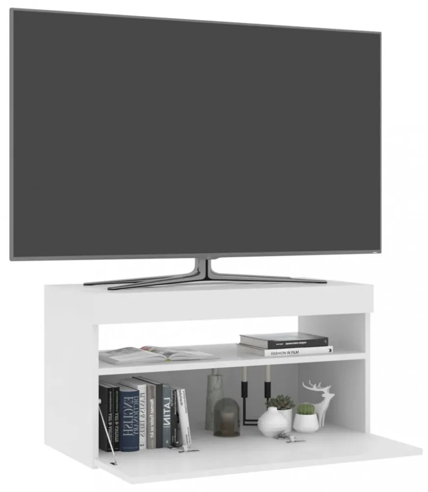 magasfényű fehér TV-szekrény LED-világítással 75x35x40 cm
