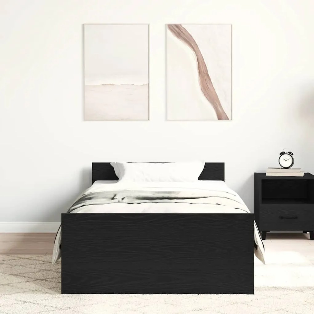 fekete tölgy színű szerelt fa ágykeret matrac nélkül 90x190 cm