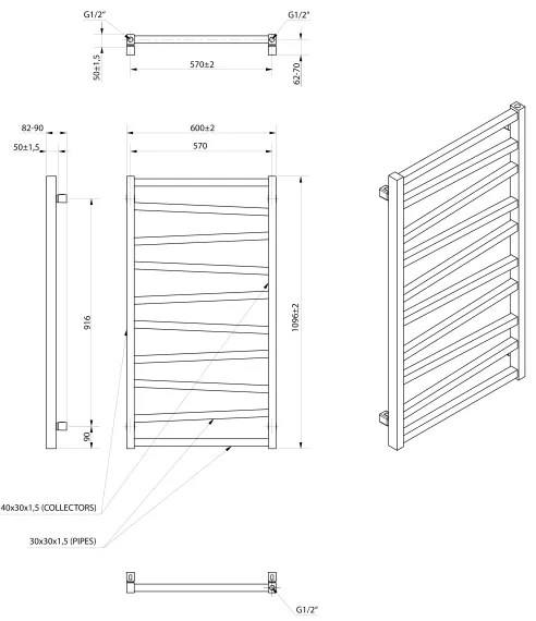 Sapho - ZIG fürdőszobai törölközőszárító radiátor 497 W 60x109 cm fekete