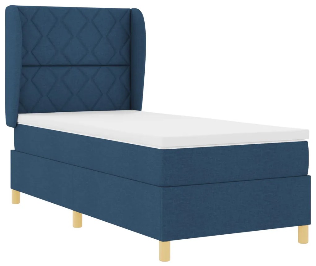 Boxspringágy Mattal - Kék - 90x190 cm - Szövet