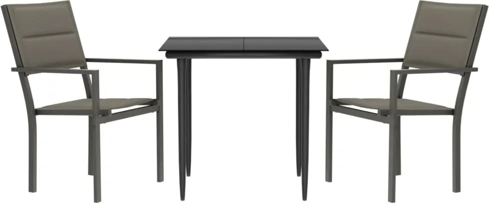 vidaXL 3 részes fekete acél és textilén kerti étkezőgarnitúra