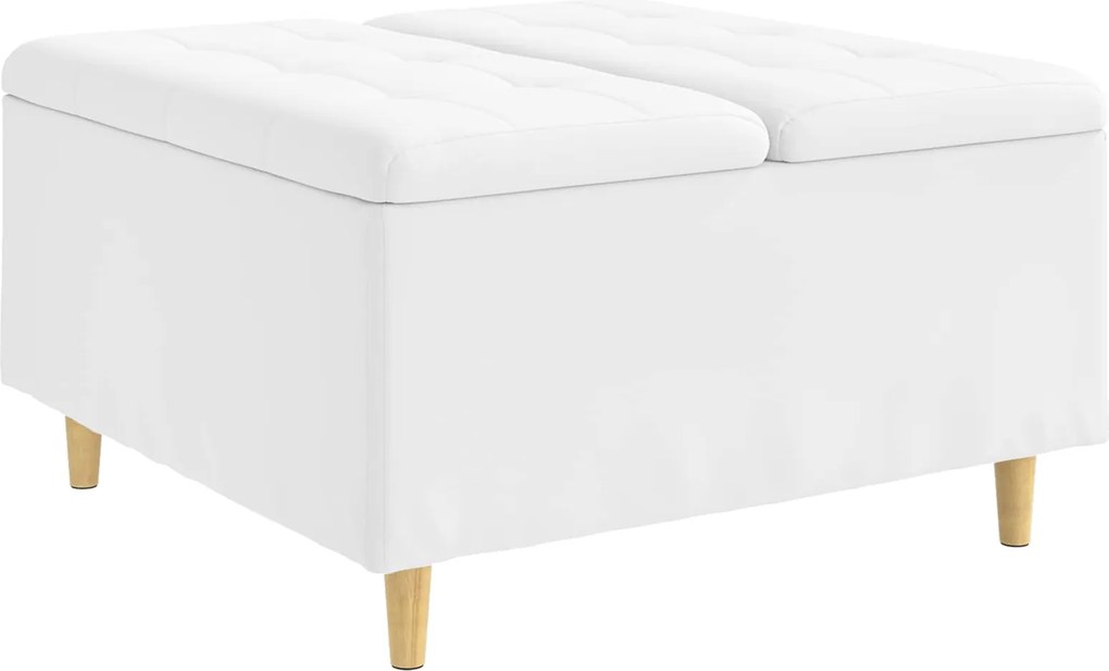 vidaXL Tároló oszmán párnával Fehér 80 x 80 x 45 cm Műbőr