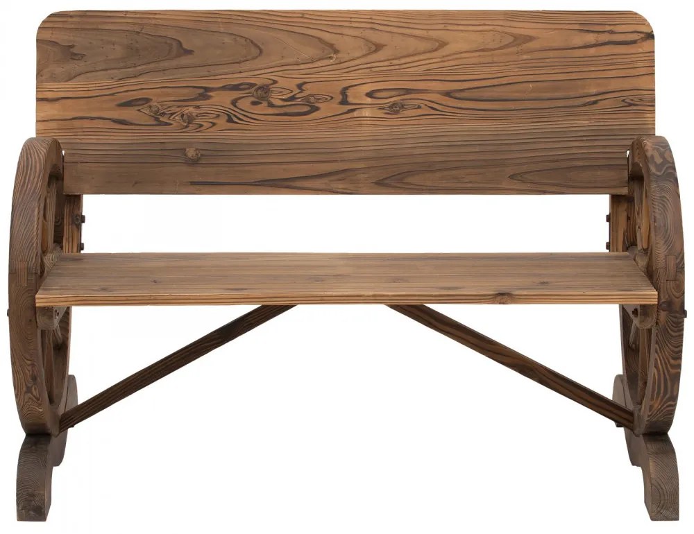 Kerti pad kocsikerék karfákkal, rusztikus pad, tömör fa, barna, 114 x 58 x 80 cm