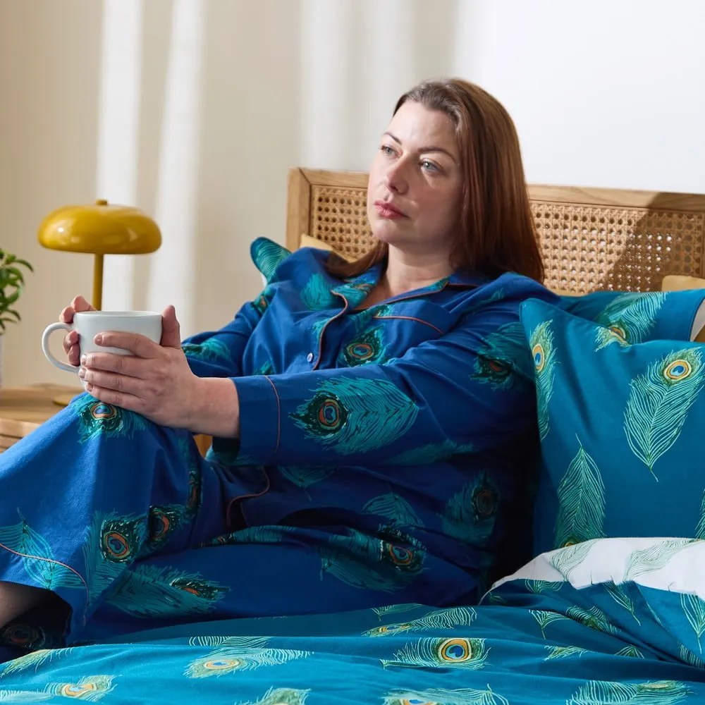 Fehér-kékeszöld egyszemélyes pamut ágyneműhuzat 135x200 cm Peacock Feather – Their Nibs