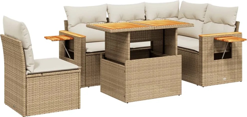 vidaXL 6 részes bézs polyrattan kerti ülőgarnitúra párnával