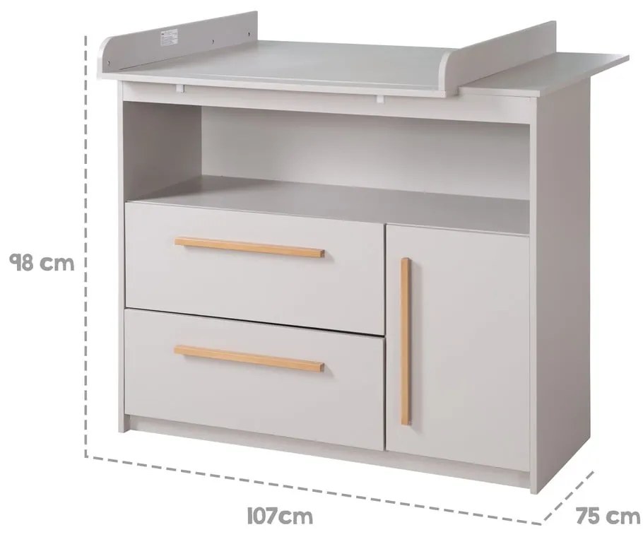 Világosszürke gyerek komód pelenkázó feltéttel 107x98x75 cm Lea – Roba