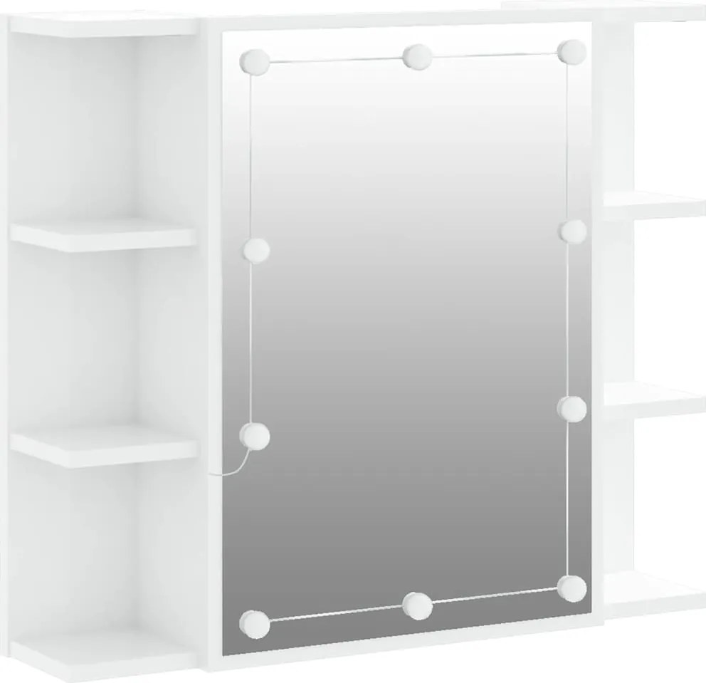 vidaXL magasfényű fehér tükrös szekrény LED-ekkel 70 x 16,5 x 60 cm