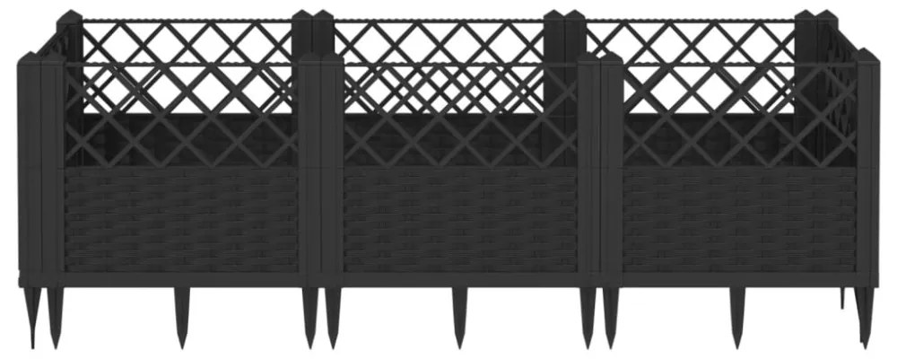 fekete PP kerti virágláda cövekekkel 123,5 x 43,5 x 43,5 cm