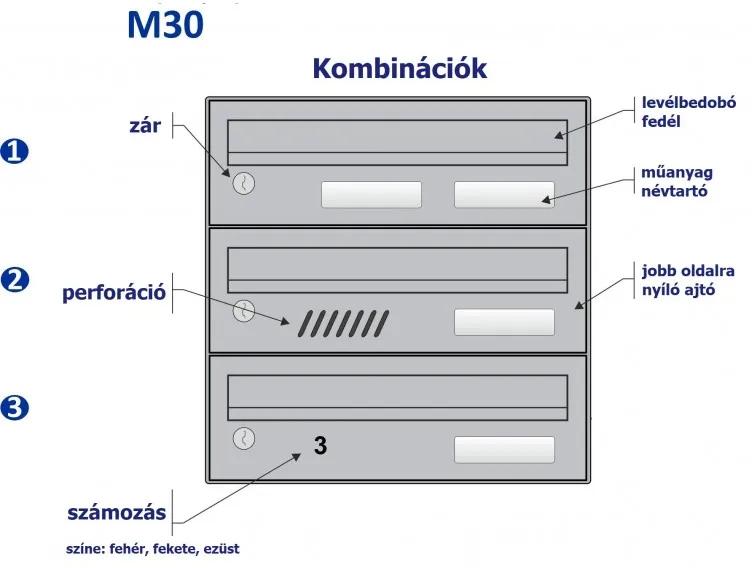 M30 moduláris postaláda tömb, 3db Névtábla + perforáció RAL 9006 / Szürke