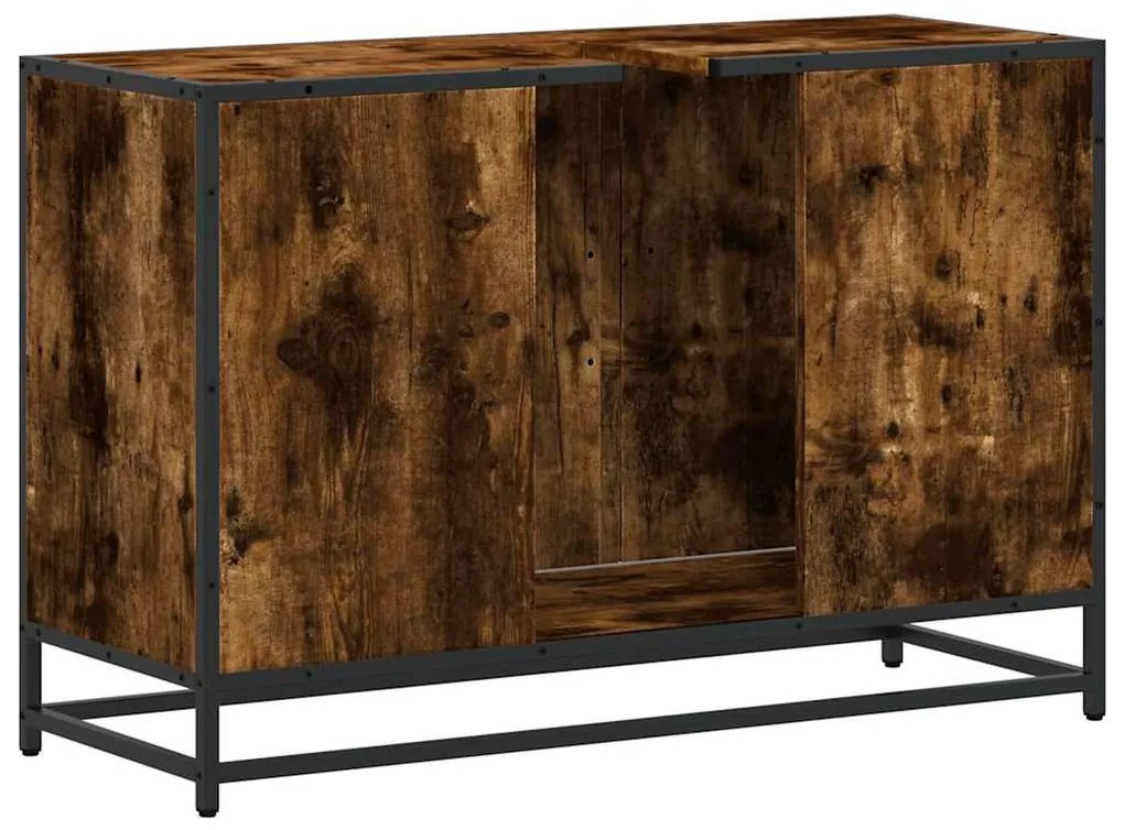 füstös tölgy szerelt fa fürdőszobai mosdószekrény 90x33x60 cm