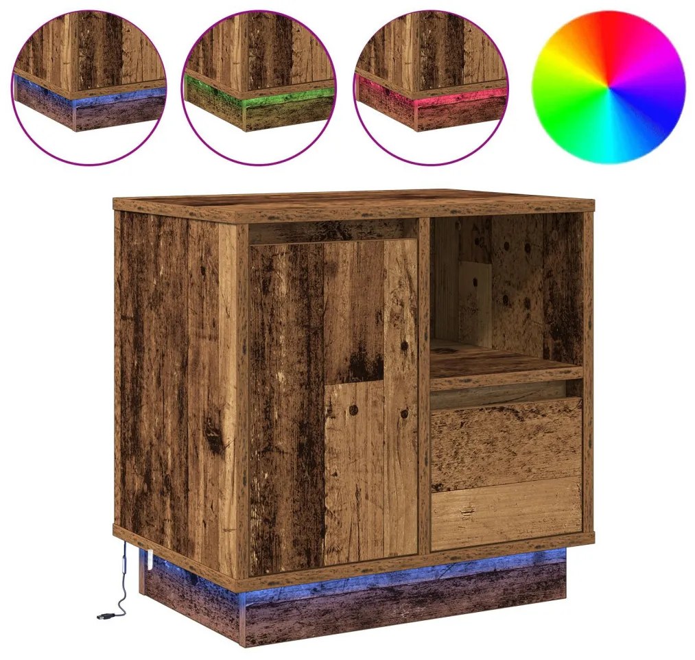 éjjeli szekrény LED lámpákkal 2 db Régi Fa 50x34,5x50 cm