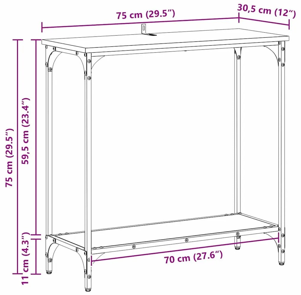 Konzolasztal polcokkal Musta tammi 75 x 30.5 x 75 cm Faanyag