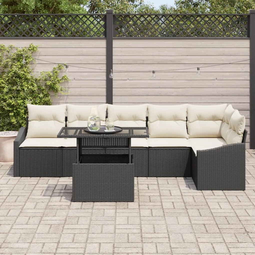 Kerti Kanapé Szett 7 pcs Fekete és Krém 100 x 55 x 73 cm