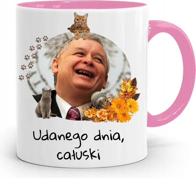 Rózsaszín Vicces Bögre Jaroslaw Kaczynski fényképes nyomattal