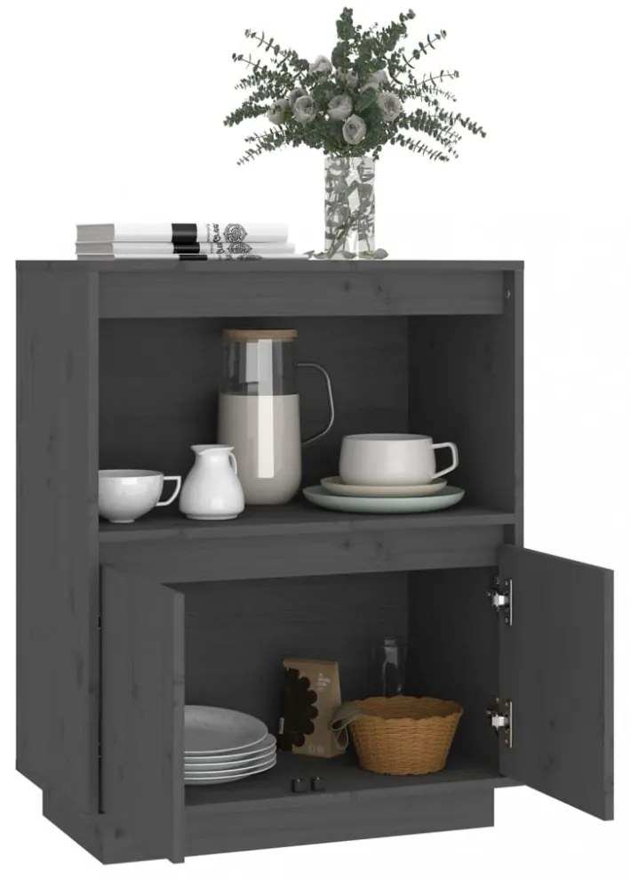 szürke tömör fenyőfa tálalószekrény 60 x 34 x 75 cm