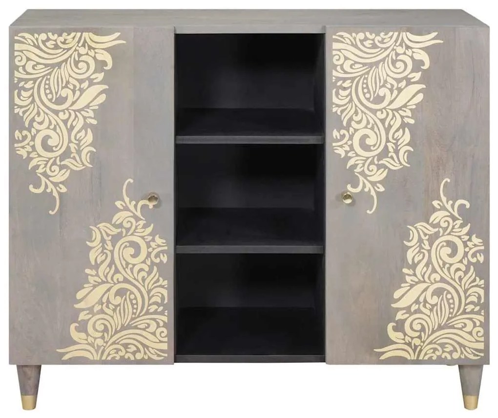 Széf polcokkal Szürke és Arany 90 x 33.5 x 75 cm Tömör mangófa