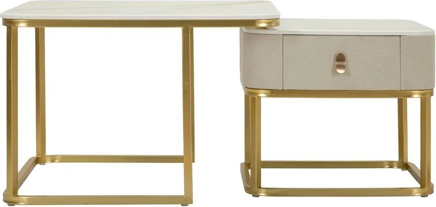 Krémszínű-aranyszínű dohányzóasztal szett márvány dekorral, 2 db-os 50x70 cm Beauty – Mauro Ferretti