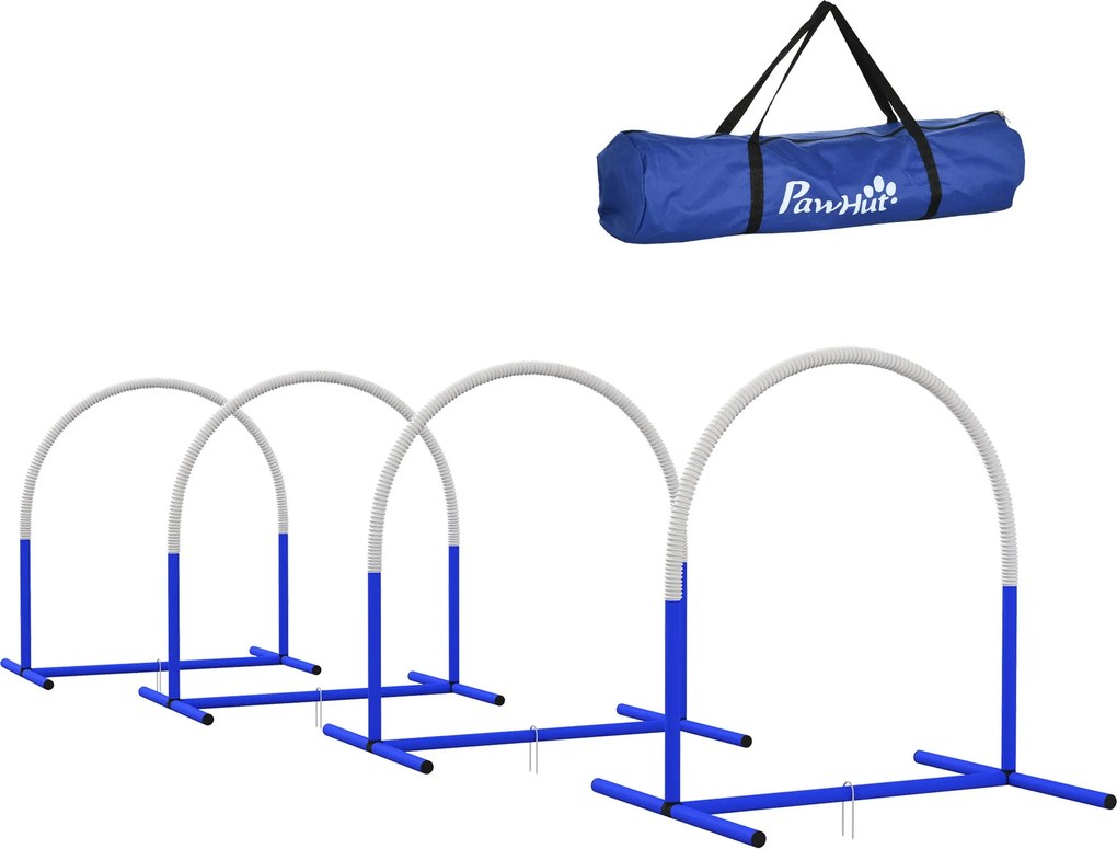 PawHut Kutyás Agilitási Edzőfelszerelés, Kutyás Agilitási Készlet, 4 darabos akadálykészlet idősebb kutyák számára, kutyaedző készlet szállító táskáva