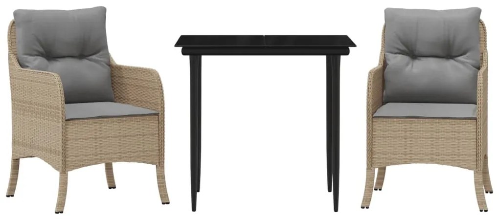 vidaXL 3 részes bézs polyrattan kerti étkezőgarnitúra párnákkal