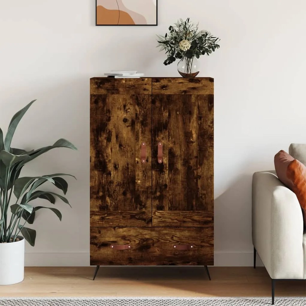 füstös tölgy színű szerelt fa magasszekrény 69,5 x 31 x 115 cm